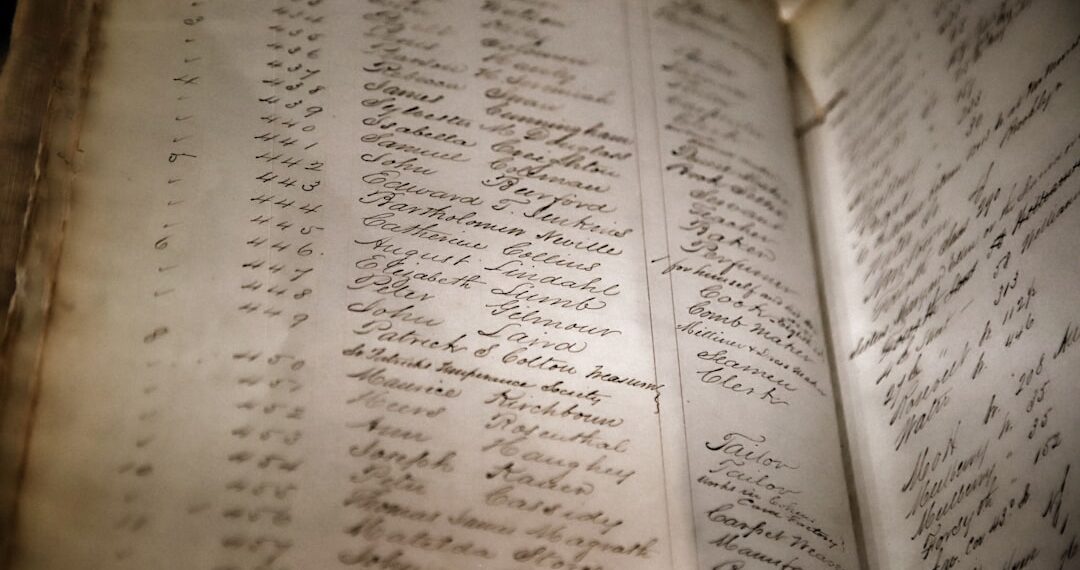 Historic list of bank customers with test questions to prove the identity.