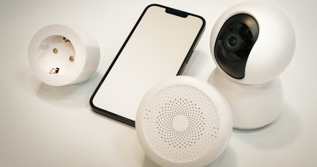 Smart home devices. Empty smartphone screen mockup.