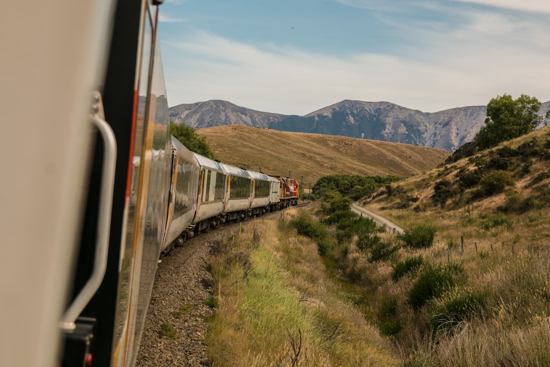 Train cars in the mountains